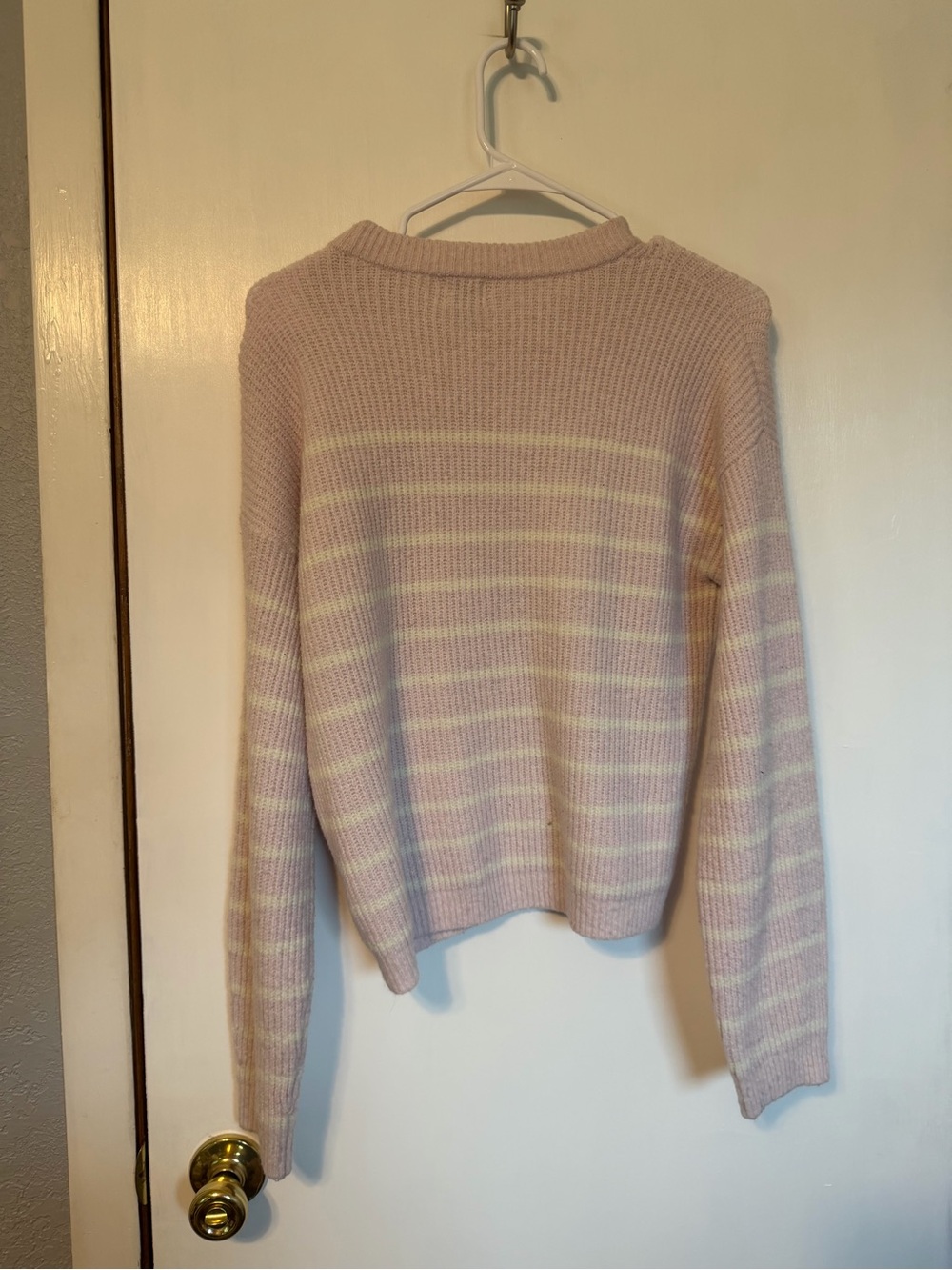 a new day Soft Pink & Cream Striped Crewneck Sweater with Red Bow - Picture 3 of 3